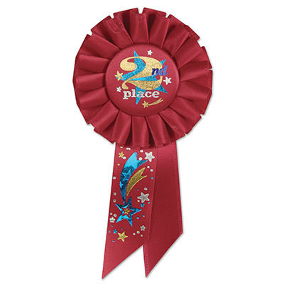2nd Place Red Rosette with gold and white lettering and shooting star design