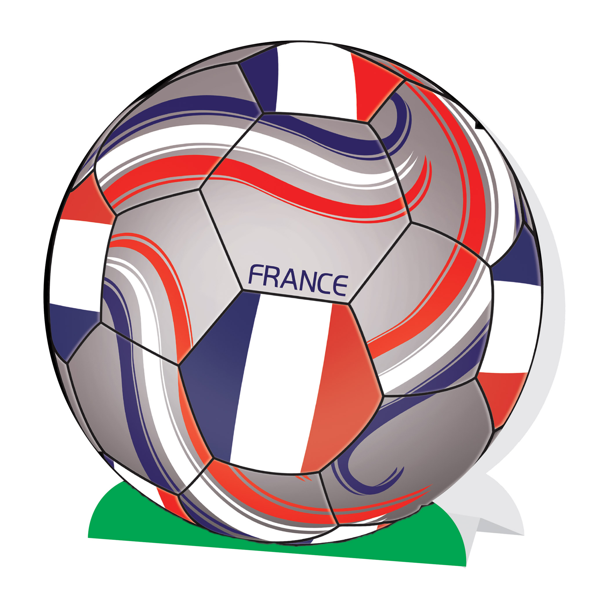 3-D Soccer Ball Centerpiece - France (Pack of 12) France centerpiece, French party décor, Tricolore decorations, blue white red soccer centerpiece, 3-D centerpiece France, Printed Card Stock centerpiece, France party supplies, soccer table decorations, French themed décor, Party Express France centerpiece