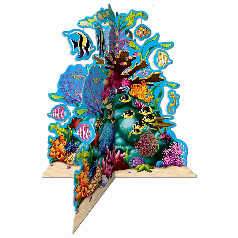 The 3-D Coral Reef Centerpiece is printed with great detail of a vision of bright colors under the sea.