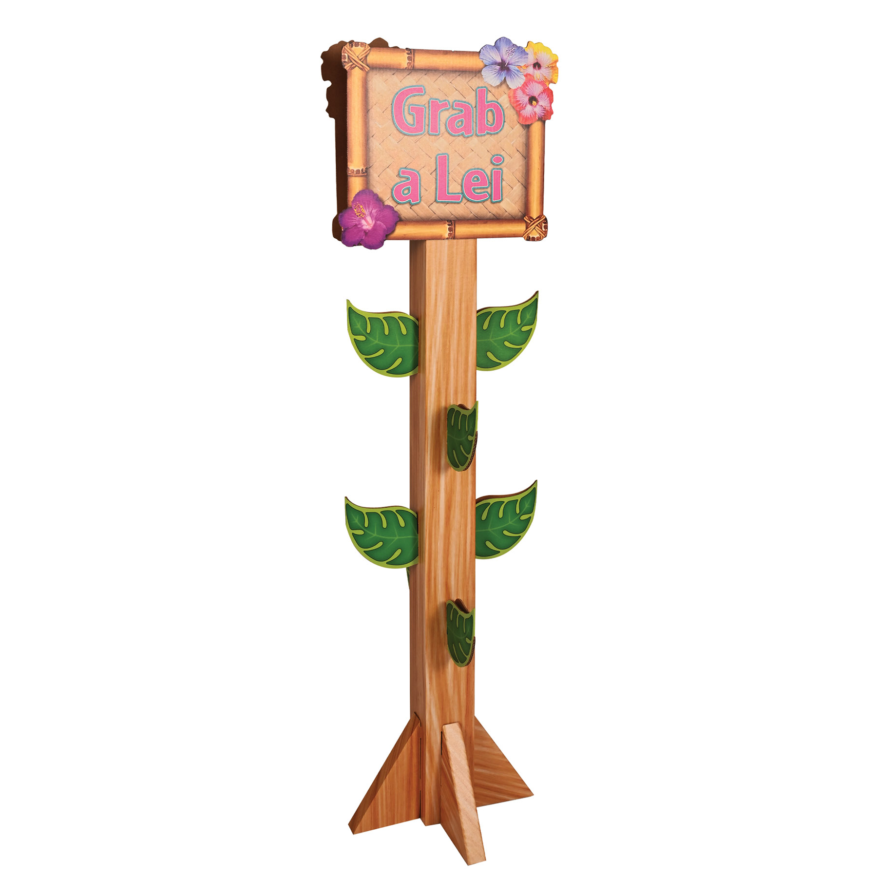 3-D Lei Station Prop (Pack of 4) 3D lei station prop, luau decorations, tropical party props, Hawaiian event décor, printed cardboard stand-up, summer party decorations, lei greeting station, Party Express luau props