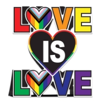 3-D Love Is Love Centerpiece (Pack of 12) love is love centerpiece, pride table décor, 3D pride centerpiece, printed cardboard centerpiece, two sided party décor, LGBTQ celebration decorations, equality party supplies, Party Express centerpiece