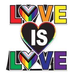 3-D Love Is Love Centerpiece (Pack of 12) love is love centerpiece, pride table décor, 3D pride centerpiece, printed cardboard centerpiece, two sided party décor, LGBTQ celebration decorations, equality party supplies, Party Express centerpiece
