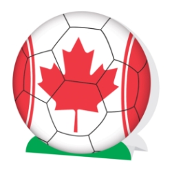 3-D Soccer Ball Centerpiece - Canada (Pack of 12) Canada centerpiece, Canadian party décor, red maple leaf decorations, red and white soccer ball centerpiece, 3-D centerpiece Canada, Printed Card Stock centerpiece, Canada party supplies, soccer table decorations, Canadian themed décor, Party Express Canada centerpiece