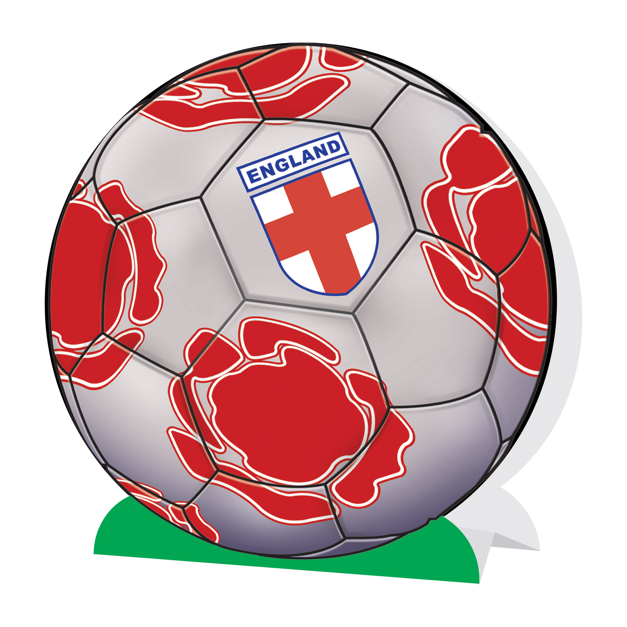 3-D Soccer Ball Centerpiece - England (Pack of 12) England centerpiece, English flag décor, red cross soccer centerpiece, 3-D centerpiece England, Printed Card Stock centerpiece, England party supplies, soccer table decorations, English themed décor, Party Express England centerpiece