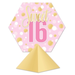 3-D Sweet 16 Centerpiece (Pack of 12) sweet 16 centerpiece, 3-D sweet sixteen décor, gold pink white party decorations, cardstock centerpiece, sweet 16 table décor, milestone birthday decorations, party centerpieces, Party Express sweet 16 supplies