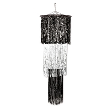 The 3-Tier Shimmering Chandelier is made of metallic black and whitematerial.