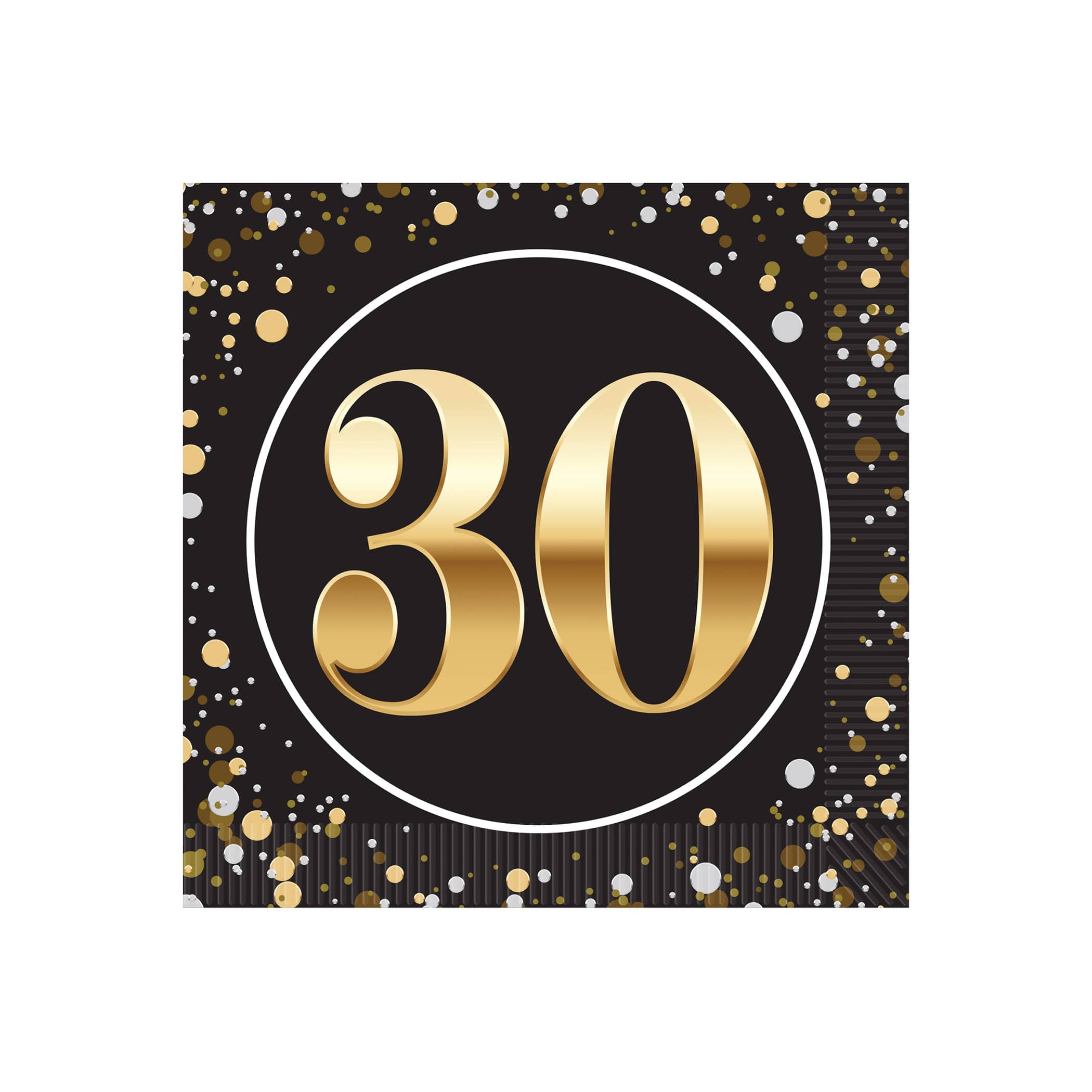"30" Beverage Napkins (Pack of 192) beverage napkins, 2-ply party napkins, black gold silver napkins, cocktail napkins, quarter fold napkins, party tableware, elegant party supplies, Party Express napkins