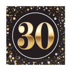"30" Luncheon Napkins (Pack of 192) luncheon napkins, 2-ply napkins, black gold silver napkins, 6.5 inch napkins, quarter fold napkins, party tableware, elegant party supplies, metallic luncheon napkins, Party Express napkins