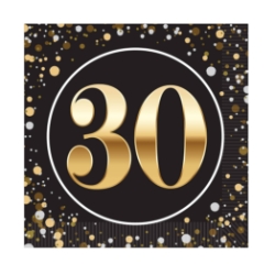 "30" Luncheon Napkins (Pack of 192) luncheon napkins, 2-ply napkins, black gold silver napkins, 6.5 inch napkins, quarter fold napkins, party tableware, elegant party supplies, metallic luncheon napkins, Party Express napkins