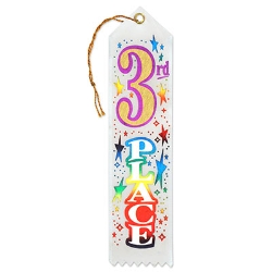 3rd Place Award White Ribbon with Colorful lettering and stars