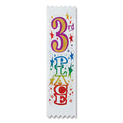 3rd Place Value Pack Ribbons with multi colored metallic lettering and stars