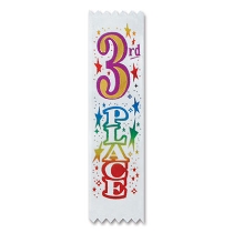 3rd Place Value Pack Ribbons with multi colored metallic lettering and stars