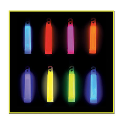 Assorted colored four inch glow sticks with necklace hole.