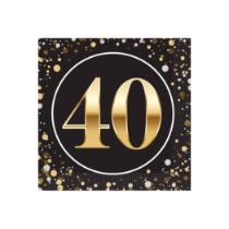 "40" Beverage Napkins (Pack of 192) beverage napkins, 2-ply party napkins, black gold silver napkins, cocktail napkins, quarter fold napkins, party tableware, elegant party supplies, Party Express napkins