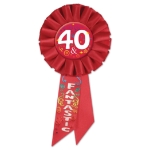40 & Fantastic Red Rosette with silver lettering and multi colored swirl designs 