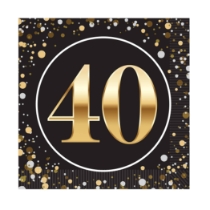 "40" Luncheon Napkins (Pack of 192) luncheon napkins, 2-ply napkins, black gold silver napkins, 6.5 inch napkins, quarter fold napkins, party tableware, elegant party supplies, metallic luncheon napkins, Party Express napkins