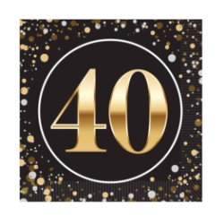 "40" Luncheon Napkins (Pack of 192) luncheon napkins, 2-ply napkins, black gold silver napkins, 6.5 inch napkins, quarter fold napkins, party tableware, elegant party supplies, metallic luncheon napkins, Party Express napkins