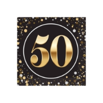 "50" Beverage Napkins (Pack of 192) beverage napkins, 2-ply party napkins, black gold silver napkins, cocktail napkins, quarter fold napkins, party tableware, elegant party supplies, Party Express napkins
