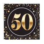 "50" Luncheon Napkins (Pack of 192) luncheon napkins, 2-ply napkins, black gold silver napkins, 6.5 inch napkins, quarter fold napkins, party tableware, elegant party supplies, metallic luncheon napkins, Party Express napkins