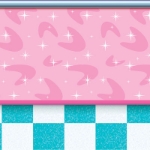 50's Soda Shop Backdrop of the floor and wall printed on thin plastic material.