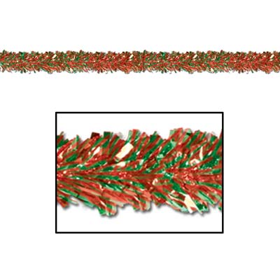 Red and green metallic festooning garland used for decoration.