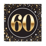 "60" Luncheon Napkins (Pack of 192) luncheon napkins, 2-ply napkins, black gold silver napkins, 6.5 inch napkins, quarter fold napkins, party tableware, elegant party supplies, metallic luncheon napkins, Party Express napkins