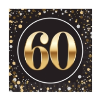 "60" Luncheon Napkins (Pack of 192) luncheon napkins, 2-ply napkins, black gold silver napkins, 6.5 inch napkins, quarter fold napkins, party tableware, elegant party supplies, metallic luncheon napkins, Party Express napkins