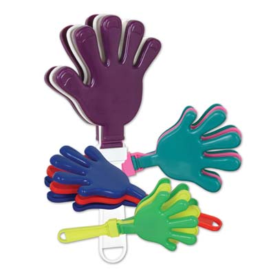 Plastic hand clappers with various color options. 