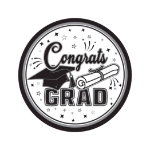 7" Black Congrats Grad Plates (Pack of 216) black graduation plates, 7 inch grad plates, congrats grad plates, black party plates, graduation tableware, dessert plates, Party Express graduation supplies