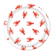7" Crawfish Plates (Pack of 96) crawfish plates, 7 inch crawfish plates, red crawfish party plates, sturdy paper seafood plates, crawfish boil supplies, graduation party plates, white crawfish design plates, Party Express crawfish plates, bulk crawfish plates