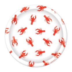 7" Crawfish Plates (Pack of 96) crawfish plates, 7 inch crawfish plates, red crawfish party plates, sturdy paper seafood plates, crawfish boil supplies, graduation party plates, white crawfish design plates, Party Express crawfish plates, bulk crawfish plates