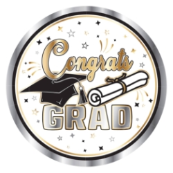 7" Graduation Plates (Pack of 96) 7 inch graduation plates, black gold silver grad plates, sturdy paper graduation plates, disposable grad party plates, graduation tableware, Party Express graduation plates, bulk graduation plates