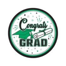 7" Green Congrats Grad Plates (Pack of 216) green graduation plates, 7 inch grad plates, congrats grad plates, green party plates, graduation tableware, dessert plates, Party Express graduation supplies