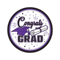 7" Purple Congrats Grad Plates (Pack of 216) purple graduation plates, 7 inch grad plates, congrats grad plates, purple party plates, graduation tableware, dessert plates, Party Express graduation supplies