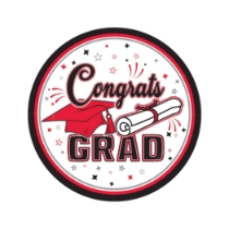 7" Red Congrats Grad Plates (Pack of 216) red graduation plates, 7 inch grad plates, congrats grad plates, red party plates, graduation tableware, dessert plates, Party Express graduation supplies
