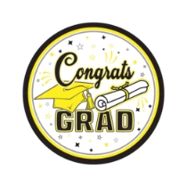 7" Yellow Congrats Grad Plates (Pack of 216) yellow graduation plates, 7 inch grad plates, congrats grad plates, yellow party plates, graduation tableware, dessert plates, Party Express graduation supplies