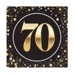 "70" Luncheon Napkins (Pack of 192) luncheon napkins, 2-ply napkins, black gold silver napkins, 6.5 inch napkins, quarter fold napkins, party tableware, elegant party supplies, metallic luncheon napkins, Party Express napkins