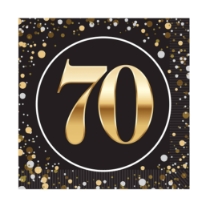 "70" Luncheon Napkins (Pack of 192) luncheon napkins, 2-ply napkins, black gold silver napkins, 6.5 inch napkins, quarter fold napkins, party tableware, elegant party supplies, metallic luncheon napkins, Party Express napkins