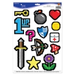 Printed 8-bit place n peels of a sword, star, mushroom and more.