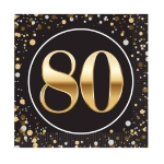 "80" Luncheon Napkins (Pack of 192) luncheon napkins, 2-ply napkins, black gold silver napkins, 6.5 inch napkins, quarter fold napkins, party tableware, elegant party supplies, metallic luncheon napkins, Party Express napkins