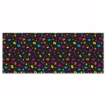 80's Backdrop with 8-bit designed in neon colors with a black background printed on thin plastic material.