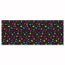 80's Backdrop with 8-bit designed in neon colors with a black background printed on thin plastic material.