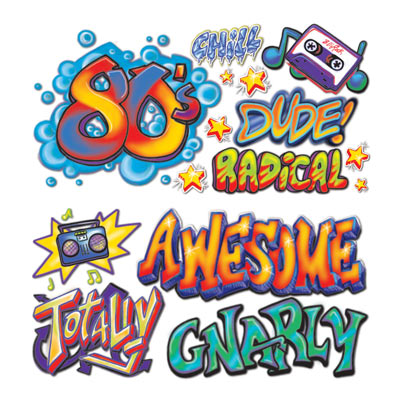 Bright colorful 80s Graffiti Props printed on thin plastic material.