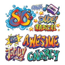 Bright colorful 80's Graffiti Props printed on thin plastic material.