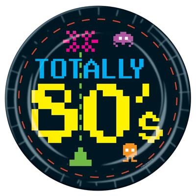 Totally 80's Plates black with bright pixel lettering