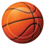 9" Basketball Plates (Pack of 96) basketball plates, 9 inch basketball plates, sturdy paper sports plates, graduation basketball plates, basketball party supplies, sports banquet tableware, disposable basketball plates, Party Express basketball plates, bulk basketball plates