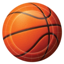 9" Basketball Plates (Pack of 96) basketball plates, 9 inch basketball plates, sturdy paper sports plates, graduation basketball plates, basketball party supplies, sports banquet tableware, disposable basketball plates, Party Express basketball plates, bulk basketball plates