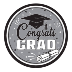 9" Black Congrats Grad Plates (Pack of 216) black graduation plates, 9 inch grad plates, congrats grad plates, black party plates, graduation tableware, bulk grad plates, Party Express graduation supplies