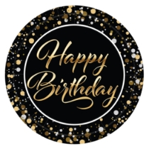 9" Happy Birthday Plates (Pack of 96) happy birthday plates, 9 inch birthday plates, black gold silver birthday décor, sturdy paper birthday plates, disposable birthday party plates, birthday tableware, Party Express birthday plates, bulk birthday plates