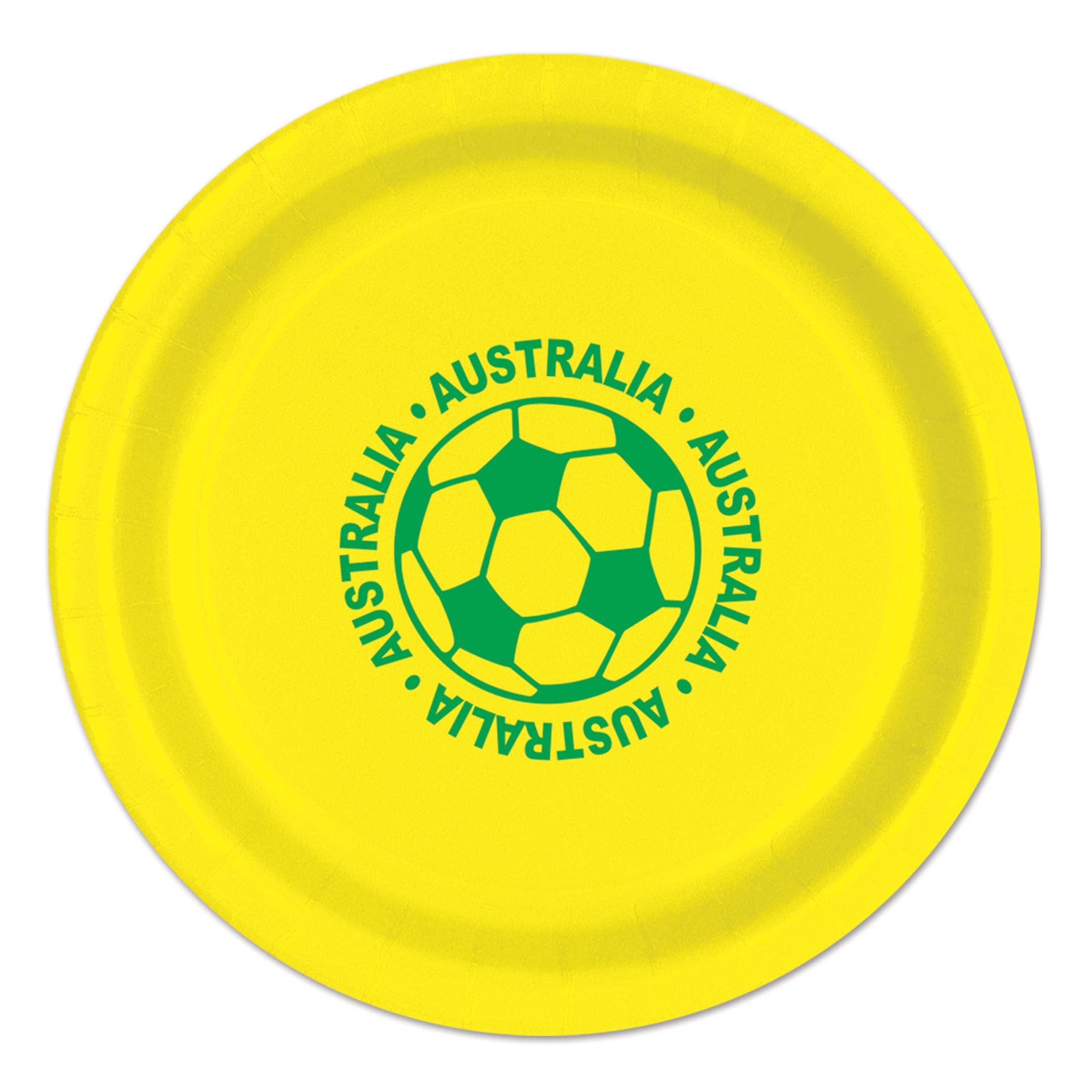 9" Soccer Paper Plates - Australia (Pack of 96) soccer paper plates, Australia soccer plates, 9 inch soccer plates, sports party supplies, soccer party decorations, bulk paper plates, Party Express plates, soccer birthday party, team celebration supplies